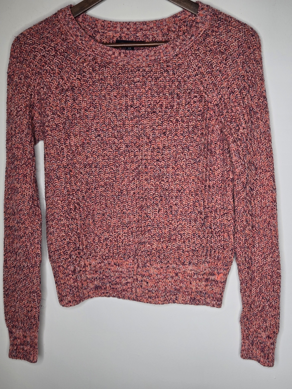American Eagle Marled Space Dye Chunky Knit Crewneck Sweater Orange Pink-S
